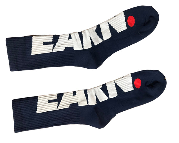 White Over Navy Blue Earn Socks