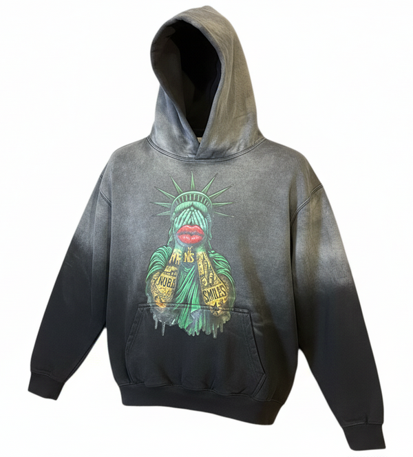 Nora Smiles Faded Black Oversized Pullover Hoodie