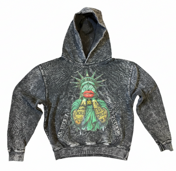 Oversized Wash Black Nora Smiles Pullover Hoodie