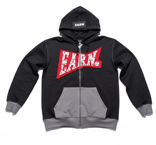 Earn Red, Black And Grey Hoodie